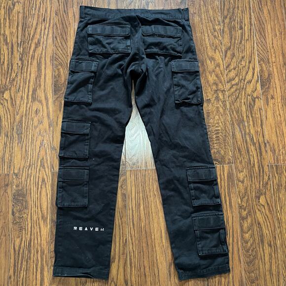 RARE Reaven Jet Black Multi Pocket Cargo Pants Streetwear Mens Size Medium (111) - Picture 4 of 8